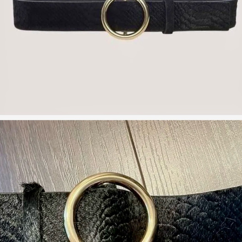 Frame Denim Black Belt with Gold Circle Buckle